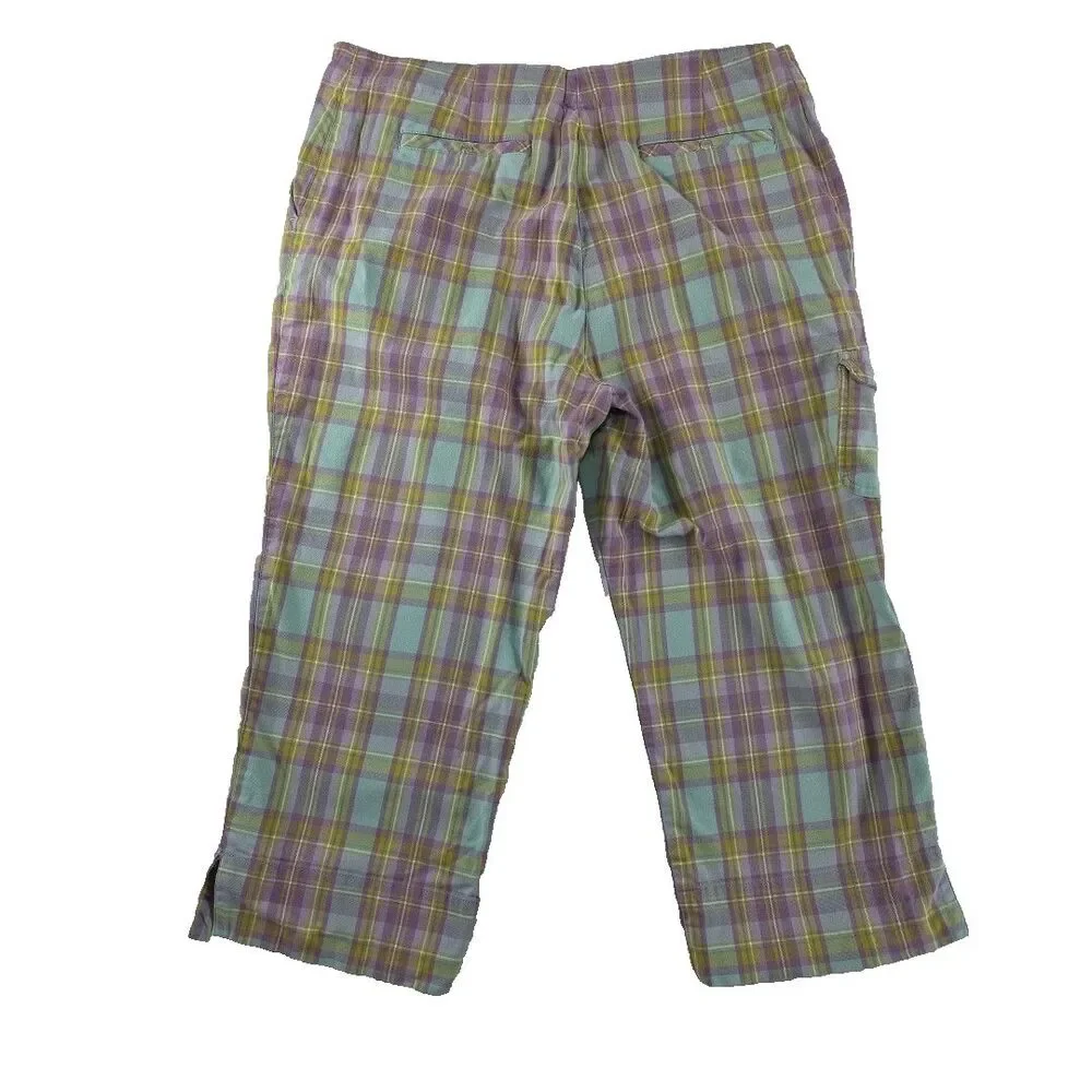 Liz Golf Audra Capris Pants Women's Size 14 Lavender Plaid Snap Pocket Stretch - Picture 3 of 8